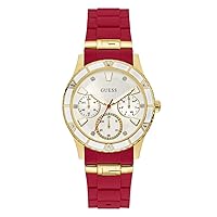 GUESS Gold-Tone + Iconic Red Stain Resistant Silicone Watch with Day