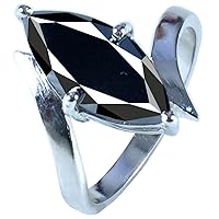 3.69 ct Opaque Marquise Cut Moissanite Solitaire Engagement & Wedding Ring Black Color Size 7