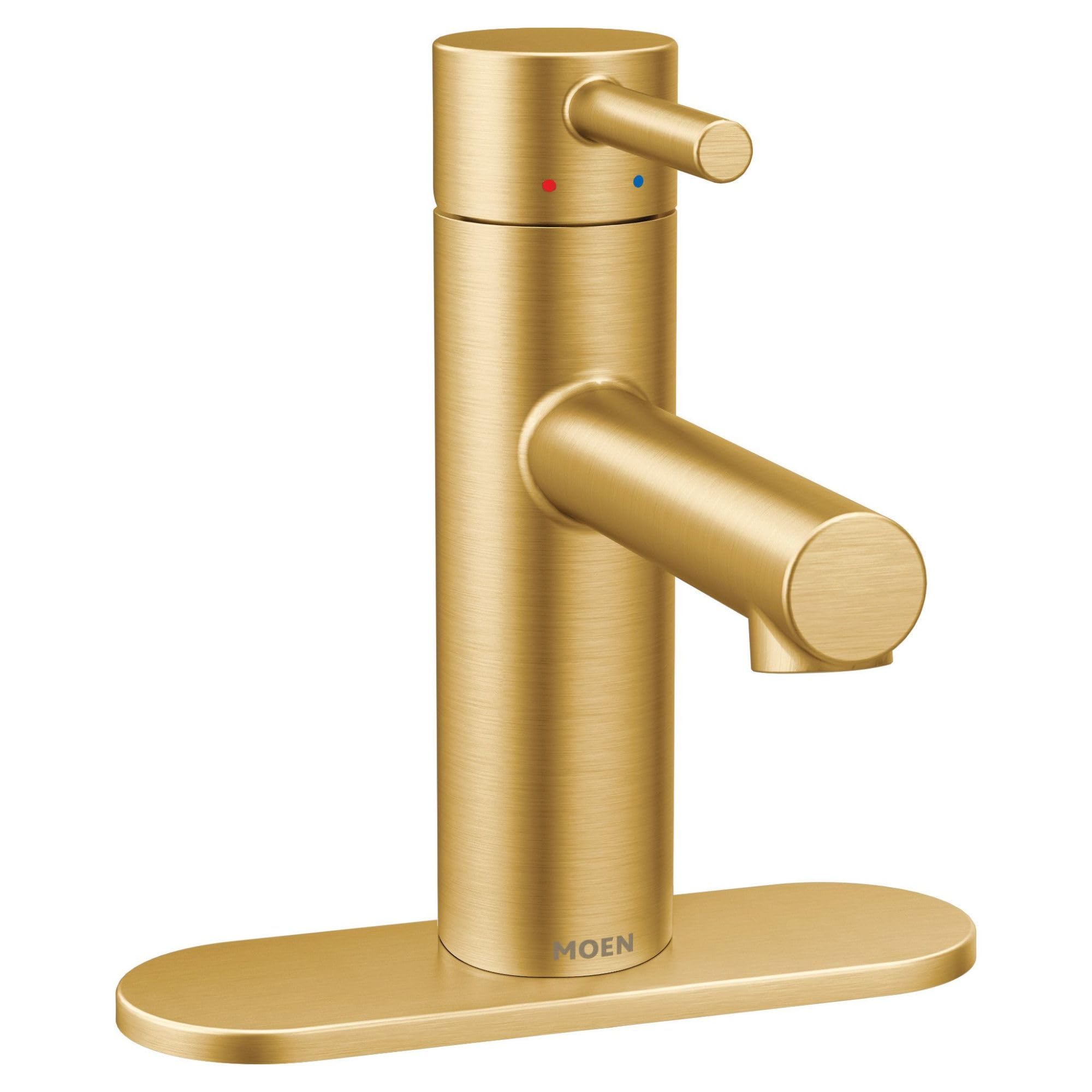 Moen Align Brushed Gold One-Handle Modern Bathroom Faucet with Drain Assembly and Optional Deckplate, Single Hole Bathroom Sink Faucet, 6190BG