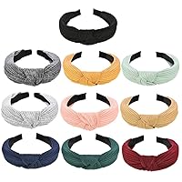 Upgraded 10 Pieces Wide Headbands Knot Turban Headband Hair Band Elastic Hair Accessories for Women, 10 Colors