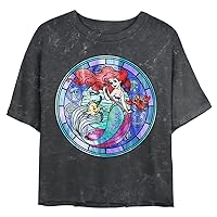 Disney Princess Ariel Stained Glass Women's Mineral Wash Short Sleeve Crop Tee