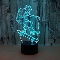 Night Light 3D Illusion Lamp Boy Skateboarding Desk Lights Dimmable 16 Color Changing Smart Touch, Home Bedroom Decor Lamp for Girls Boys Children Birthday New Year Festival Gifts