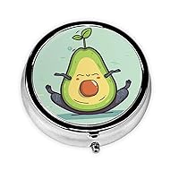 Cute yoga Avocado Print Round Pill Organizer 3 Compartment Pill Box Portable Medicine Pill Case For Outdoor Travel