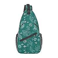 Dolphins Flowers Sea Starfish Coral Seashell Cross Chest Bag Diagonally Travel Backpack, Light Travel, Hiking Single Shoulder Bag