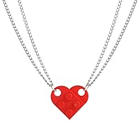 Bricks Assembled Pendant Necklace Heart Shape Matching Geometric Block Charms Valentines Day Friendship Creative Jewelry Gift for Couple Lover Best Friends