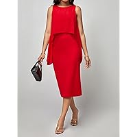 Dresses for Women - Solid Sleeveless Fitted Dress (Color : Red, Size : Medium)