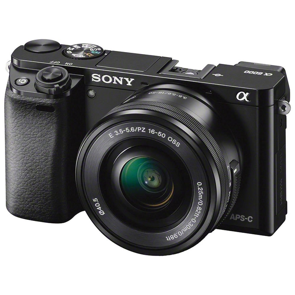 Sony Alpha a6000 Mirrorless Camera with 16-50mm Lens Black with Soft Bag, Additional Battery, 64GB Memory Card, Card Reader, Plus Essential Accessories (Renewed)