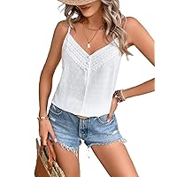 Elegant Swiss Dot Contrast Lace Cami Top in White (Color : White, Size : Small)