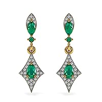 Solid 14k Yellow White Rose Gold Expressive Elegant Emerald Gemstone Earring with Certified Diamond Gorgeous Gifts For Girls and Womens.