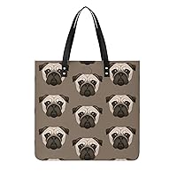 Cute Pug Face PU Leather Tote Bag Top Handle Satchel Handbags Shoulder Bags for Women Men