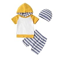 Girl Outfit Baby Newborn Infant Baby Short Sleeve Tops Stripe Pants +Hat Outfits Little Girl Fall (Yellow, 18-24 Months)