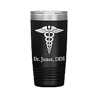 Personalized Dentist Tumbler With Name - Dentist Gift - 20oz Insulated Engraved Stainless Steel DDS Cup Black
