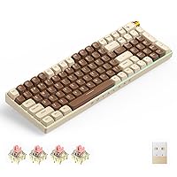 R100 Wireless Mechanical Keyboard, Upgraded TTC Gold Pink Switches, Hot Swappable Wired/Bluetooth 5.0/2.4G Wireless Keyboard with RGB Light for Windows & Mac, PBT Keycaps, Lava Brown