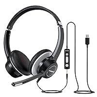 USB Headset with Microphone, 3.5mm Wired Computer Headsets with Noise Cancelling Microphone, Stereo Headphones with MIC for PC, in Line Controls, Work Headset for Skype Zoom Tablet Laptop