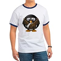 Ringer T-Shirt Little Round Penguin-Airplane Jet Pilot-Navy/White