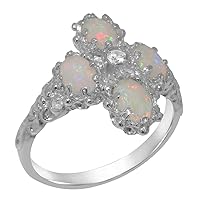10k White Gold Cubic Zirconia & Opal Womens Cluster Ring - Sizes 4 to 12 Available