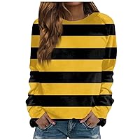 Womens Workout Top, Womens Long Sleeves Tops Dressy Crewneck Striped Print Shirts Teen Girl Trendy Clothes