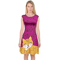 PattyCandy Womens Fashion Kitty Cat & Nature Animals Lover Meow PRNT Capsleeve Midi Dress, XS-3XL
