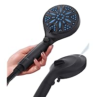 LOKBY High Pressure 10-Settings Shower Head with Handheld Set - High Flow Detachable Showerhead Body Spray with built-in 2 Power Wash - 59'' Stainless Steel Hose - Tool-less 1-Min Install - Black