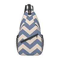 Blue Beige Stripe Sling Backpack, Multipurpose Travel Hiking Daypack Rope Crossbody Shoulder Bag