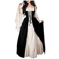 Medieval Renaissance Dress Bell Sleeve Square Neck Off-Shoulder Victorian Maxi Dresses Christmas Dresses Womens