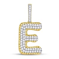 The Diamond Deal 10kt Yellow Gold Mens Round Diamond Letter E Charm Pendant 1-3/8 Cttw