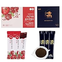 Rg+ Anti-Aging Korean-Beauty Pomegranate Collagen Jelly +Vitamin C&E 20g x42 Stick/Korean Black Ginseng Pure & Whole Root Powder 30 Pack/Enhanced Absorption/Energy Supplement