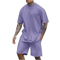 Mens Summer Casual Outfits 2 Piece Short Set Drop Sleeve Shirts and Shorts Tracksuit Sets Relaxed Fit Athletic Suit