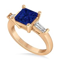 Allurez Blue Sapphire and Diamond Three-Stone Radiant Ring 14k Rose Gold (2.12ct) - Size: 6