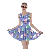 CowCow Womens Adorable Kitty Cats Bicycle Print Swing Party Skater Dress - M