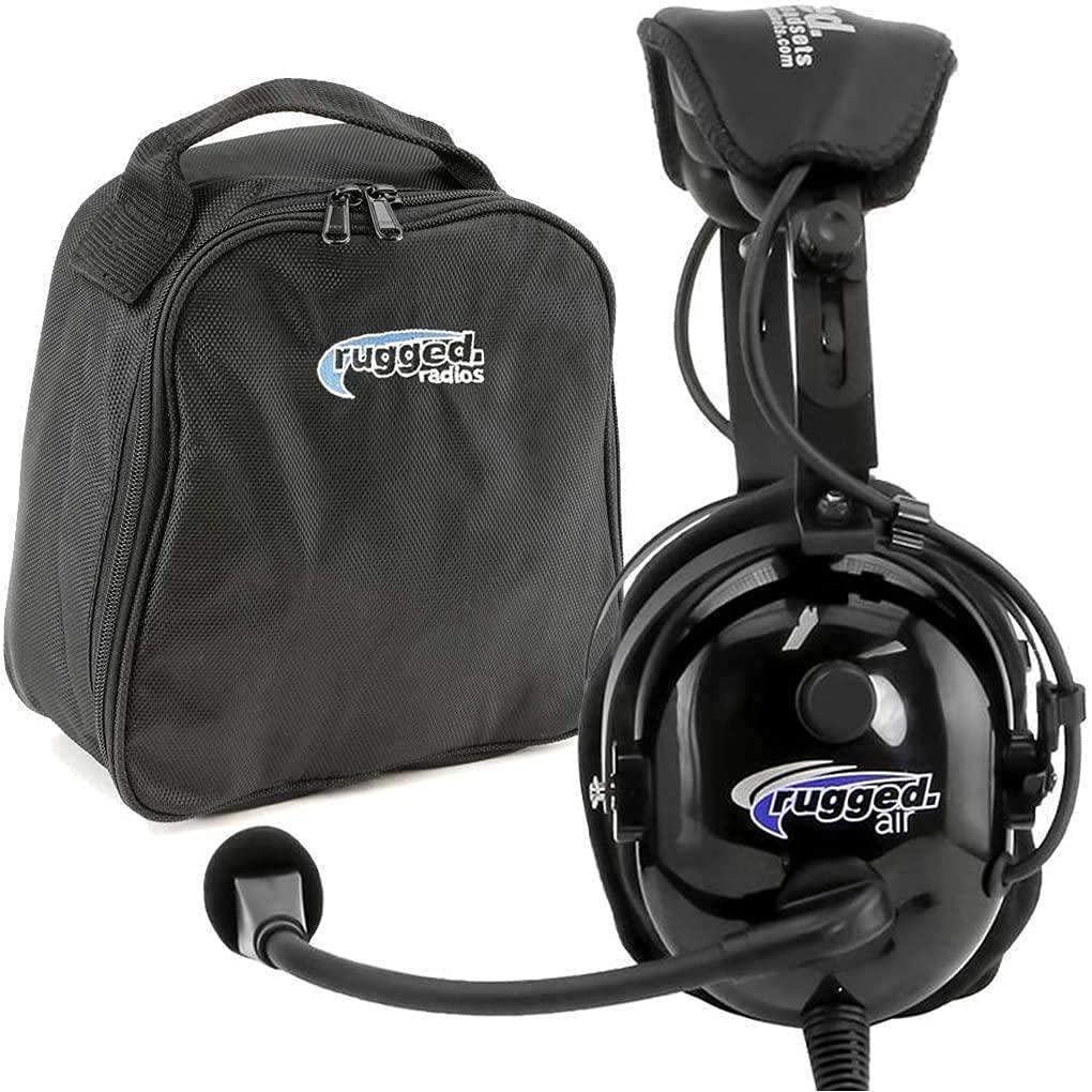 Rugged Air RA900 General Aviation Instructor Pilot Headset - Features Mono and Stereo Compatibility Gel Ear Seals Backup ATC Push to Talk and Free Headset Bag