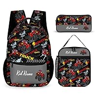 Custom 3 Piece Backpack Set Personalized Red Truck Car School Bag with Lunch Bag Box Pencil Case Customized Backpack for Girls Boys Student