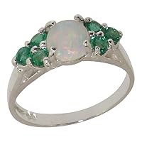 10k White Gold Real Genuine Opal & Emerald Womens Cluster Anniversary Ring