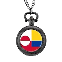 Greenland Colombia Flag Pocket Watch with Chain Vintage Pocket Watches Pendant Necklace Birthday Xmas