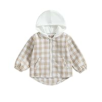 Toddler Baby Plaid Jacket Baby Boy GIrl Flannel Hoodies Zip Up Hooded Fall Winter Outerwear Coat