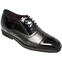 Calden Men's Invisible Height Increasing Elevator Shoes - Black Leather Lace-up Lightweight Formal Dress Oxfords - 2.8 Inches Taller - K320021