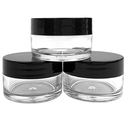 Beauticom 12 Piece 20g/20ml USA Acrylic Round Clear Jars with Lids for Lip Balms, Creams, Make Up, Cosmetics, Samples, Ointments and other Beauty Products (Black Lid (Flat Top))