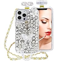 Victor for iPhone 14 15 Pro Max Plus Perfume Bottle Phone Case,Butterfly Design,Luxury Bling Diamond,Cute Cover with Crossbody Lanyard for Girls (Clear, for iPhone 15 Pro Max)