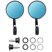 Motorcycle Blue Lense Anti Glare Handle bar Rearview Mirrors, Universal 360° Adjustable CNC 3.5