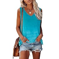 Tank Top for Women Summer Tops Loose Fit Cute V Neck Workout Sleeveless Floral Printed T Shirts
