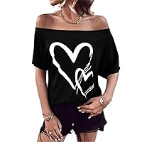 Casual T-Shirt for Women Heart Print Button Detail Dolman Sleeve Tee Summer T-Shirt