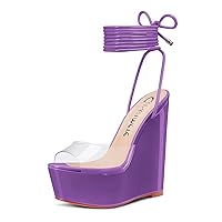 Castamere Womens High Wedge Platform Heel Peep Open Toe Ankle Strap Sandals Lace Wedding Clear Dress Shoes 5.9 Inches Heels
