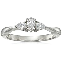 Amazon Collection Platinum-Plated Sterling Silver Infinite Elements Cubic Zirconia Pear 3-stone Ring