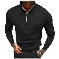 Mens Quarter Zip Pullover Solid Color Plush Loose Half Zippered Standing Neck Casual Sports Sweatshirt