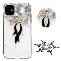 STENES Sparkle Phone Case Compatible with Samsung Galaxy S22 Ultra Case - Stylish - 3D Handmade Bling Bowknot Rhinestone Crystal Diamond Design Cover Case - Black