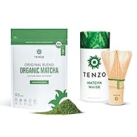 Tenzo Matcha Green Tea Powder Original Blend (1.06 Ounce) with 100 Prong Bamboo Whisk