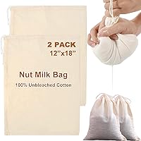 2 Pack Large Cheese Cloth Bags for Straining - Cotton Muslin Bags Nut Milk Bag Reusable Nutmilk Mesh Bag for Cheesecloth for Straining - Fine Mesh and Drawstring Closure (12