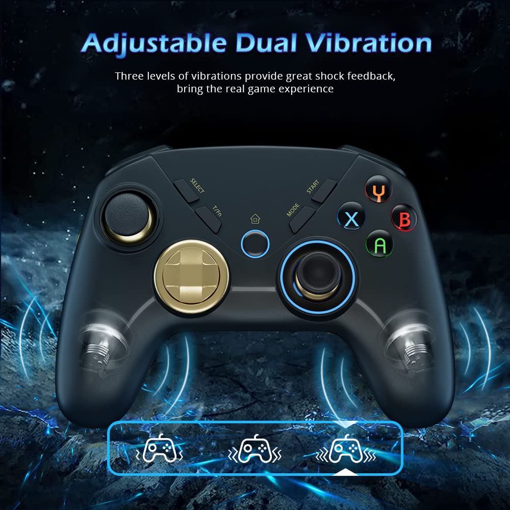 ISAKO Wireless Gaming Controller for Windows/Steam Deck/Mac OS/iPhone/Android/Switch, Dual Shock USB Bluetooth Gamepad Joystick for Apple Arcade MFi Games, with 4 Customized Buttons, LED Backlight