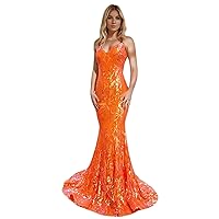 Prom Dresses with Sequin Long Mermaid Evening Dresses V Neck Wedding Guest for Women Gowns Backless Formal Dresses