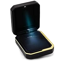 Leather Luxury Necklace Pendant Box with LED Light & Velvet Interior - Jewellery Necklace Pendant Box Box for Gift, Display, Storage (Black)